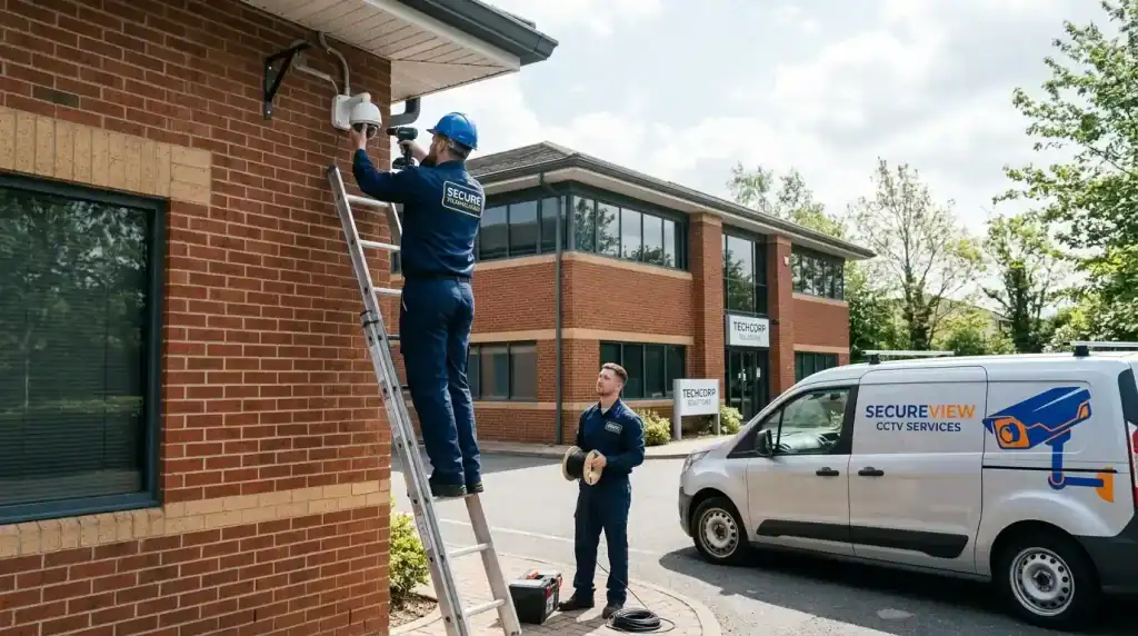 SIRA approved CCTV company in Dubai technician installing an outdoor security camera