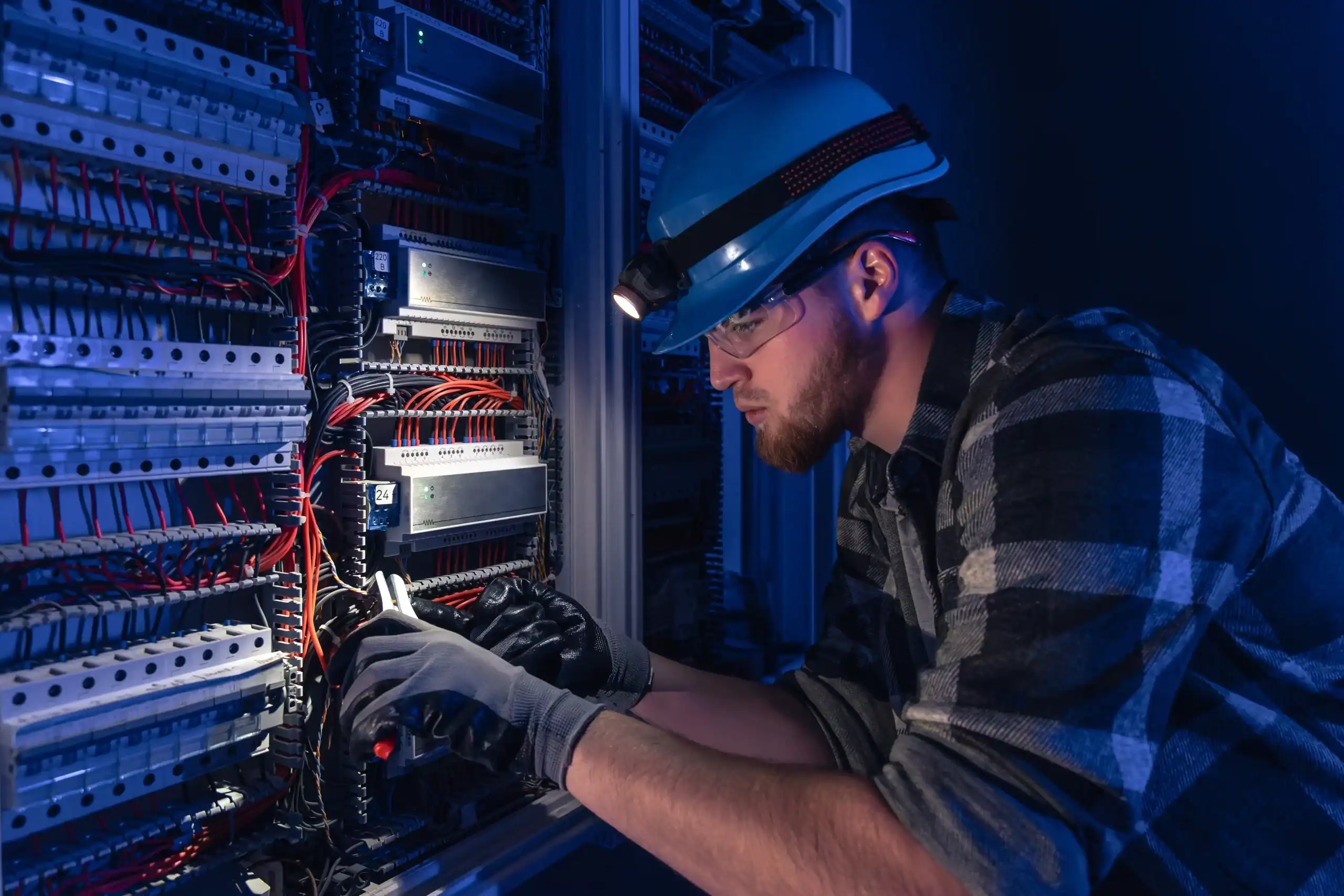 Technician installing structured cabling for a security system in Dubai