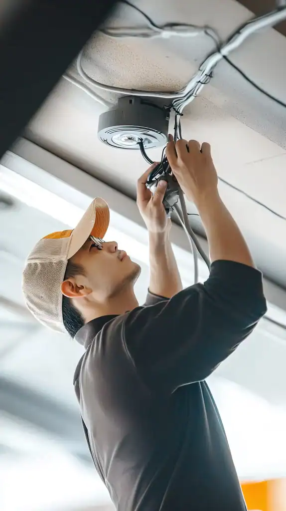 SIRA approved CCTV company in Dubai technician installing a security camera