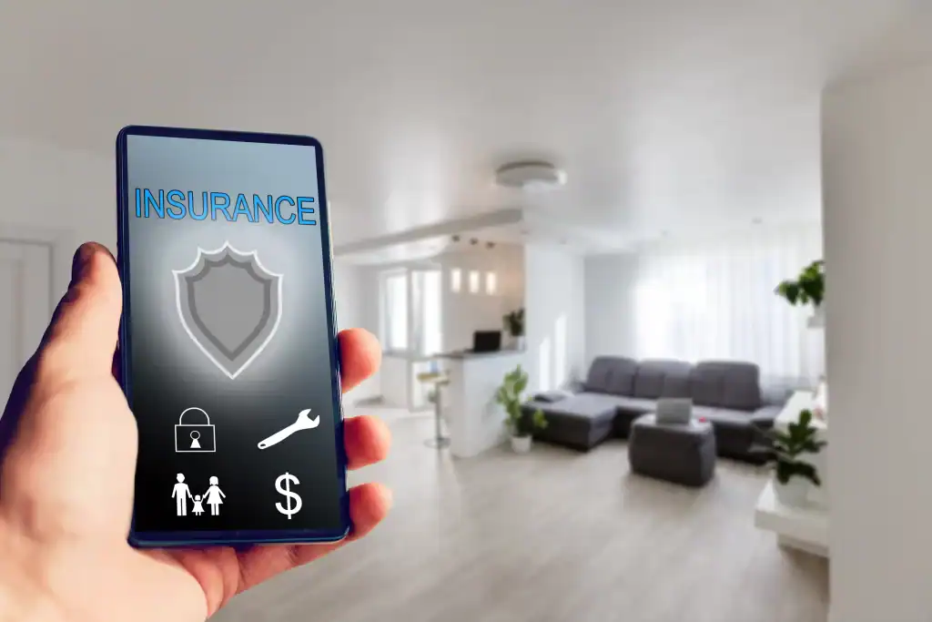 Smartphone displaying home security and insurance protection